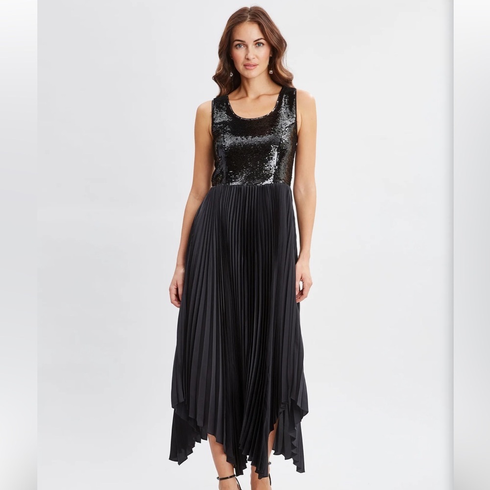 Elite tahari Sequin Bodice Pleated Dress
